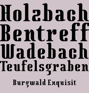 Burgwald Exquisit Bold Condensed font sample